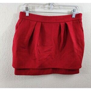 Maje Womens M Red Double Layered Pleated Lined Mini Skirt